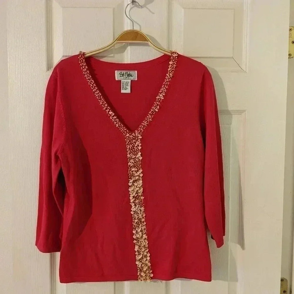 Bob Mackie Studio Sweater Womens M‎ Vibrant Pink Embellished Sequins And Pearls - Picture 1 of 8